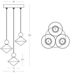 Lustra cu 3 pendule LED, Ceramica, Sticla, BRASS, ZB-25101