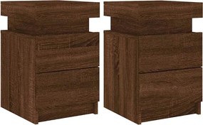 vidaXL Noptiere cu lumini LED, 2 buc., stejar maro, 35x39x55 cm