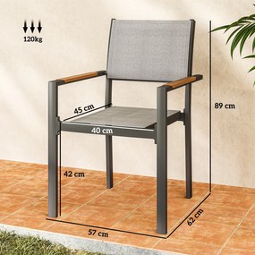 Outsunny Lot de 4 scaune de grădină, scaune de masă cu brațe efect de lemn cadru din aluminiu, gri deschis | Aosom Romania