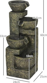 Outsunny Fântână de grădină, fântână de apă, viteză reglabilă, 25 x 24 x 60 cm, Negru | Aosom Romania