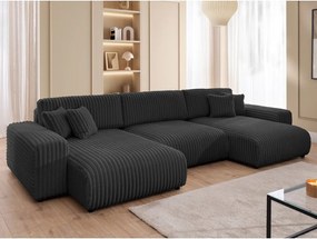 Colțar gri închis extensibil/cu spațiu de depozitare cu tapițerie din catifea reiată (în formă de "U") Sarina – Ropez