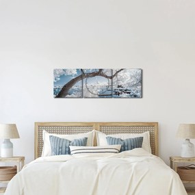 Tablou cu copac înzăpezit lângă apă (cu ceas) (90x30 cm)