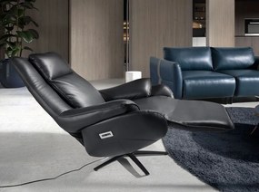 Fotoliu design LUX cu functia relax Cowhide Black leather
