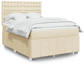 vidaXL Pat box spring cu saltea, crem, 160x200 cm, material textil