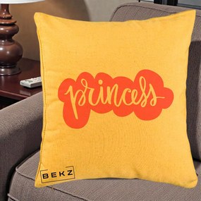Perna Decorativa Princess Text Roz, 40x40 cm, Galben, Husa Detasabila, Perna Inclusa, BEKZ®