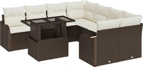vidaXL Set de canapele pentru grădină cu pernă 9 pcs Maro Rattan poli