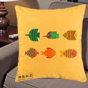 Perna Decorativa Pesti Colorati Cartoon, 40x40 cm, Galben, Husa Detasabila, Perna Inclusa, BEKZ®