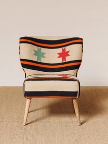 Fotoliu lounge multicolor din bumbac și iută naturală cu structură din lemn de mango, „Cruz”