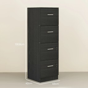 HOMCOM Dulap de Birou cu 4 Sertare, 2 Încuietori și Bare pentru Dosare Suspendate, cu Aspect de Lemn, 40x42x130,8 cm, Negru | Aosom Romania