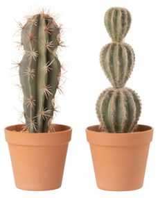 Set 2 cactusi artificiali in ghiveci, Plastic, Verde, 12.5x12.5x33 cm