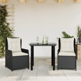 vidaXL Set mobilier de grădină cu perne, 3 piese, negru, poliratan