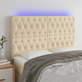 vidaXL Tăblie de pat cu LED, crem, 144x7x118/128 cm, textil