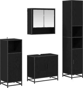 vidaXL Set de mobilier pentru baie 4 pcs Stejar Negru Lemn compozit