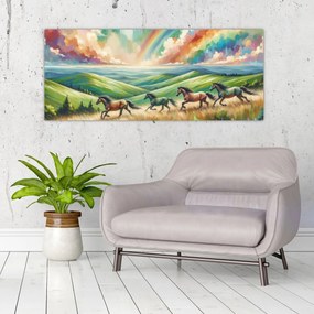 Tablou – Cai galopând prin peisaj (120x50 cm)