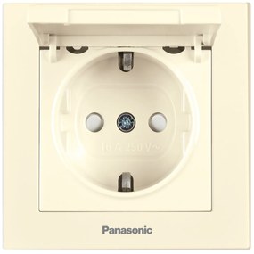 Priza simpla cu impamantare si capac, protectie copii, 16A, IP20, Bej, Panasonic Karre Plus 55