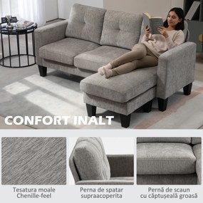 HOMCOM Canapea Colțar Extensibil cu Șezlong Reversibil, Pernă pentru Șezut și Spătar și 3 Locuri, 186x130x84 cm, Maro | Aosom Romania