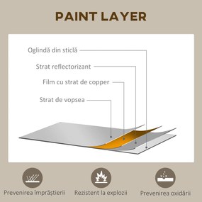 Oglindă arcuită pentru casă și birou cu suport de perete din sticlă groasă și metal, 62x2,5x110 cm, de culoare negru HOMCOM | Aosom Romania