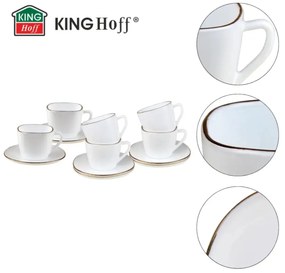 Set cesti cafea 12 piese, opal, alb cu auriu, 220 ml Kinghoff KH-1930