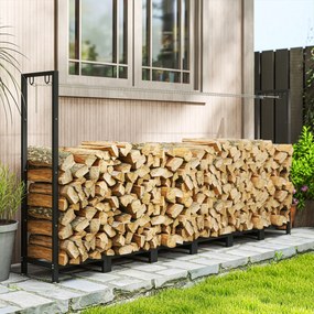 Outsunny Suport de Lemne din Metal 0.8m³ cu Preș Impermeabil și Lanțuri 235x31x116cm | Aosom Romania