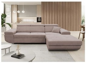 Colțar extensibil CASTELO în formă de L, cu spațiu de depozitare, cu șezlong pe partea dreaptă, bej