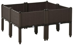 Outsunny Pat de flori 4 niveluri, cu găuri de scurgere, design ratan, DIY, maro, 40x40x44 cm | Aosom Romania