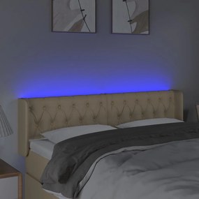 Tablie de pat cu LED, crem, 163x16x78 88 cm, textil 1, Crem, 163 x 16 x 78 88 cm