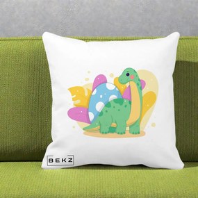 Perna Personalizata Dinozaur cu Ou Pastelat, 40x40 cm, Alba Mata, Husa Detasabila, Perna Inclusa, BEKZ®