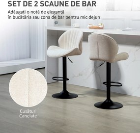 HOMCOM Set de 2 Scaune de Bar cu Suport pentru Picioare, din Țesătură cu Efect de Cinilie, 48x50x94-115 cm, Negru și Bej | Aosom Romania