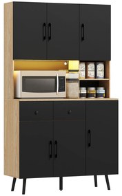 HOMCOM Bufet bucătărie mobilier bucătărie depozitare înalt cu lumină LED RGB plan de lucru 6 uși 2 sertare 100x40x176cm negru | Aosom Romania