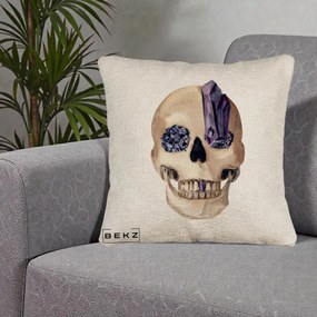 Perna Decorativa Craniu cu Cristale de Ametist, 40x40 cm, Bej Canapea, Husa Detasabila, Perna Inclusa, BEKZ®