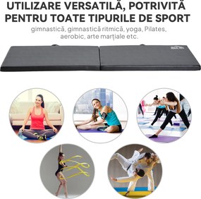 HOMCOM Tapet de Gimnastică Pliabil, Tapet Fitness Gros de 5 cm și Antialunecare, 180x60x5 cm, Negru | Aosom Romania