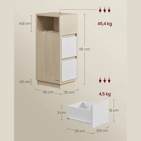 Noptieră ROBIN, 30x25x65cm, alb/bej Vasagle