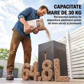 Outsunny Recipient pentru Peleți 30 Kg cu Roți și Sită, Negru | Aosom Romania