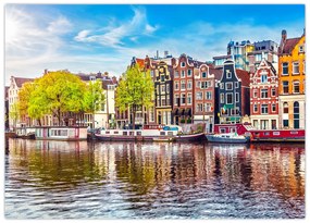 Tablou pe sticlă - Case dansatoare, Amsterdam (70x50 cm)