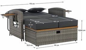 Canapea de grădină din rattan MALORY, gri/natural