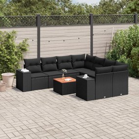 3257700 vidaXL Set mobilier de grădină cu perne, 9 piese, negru, poliratan