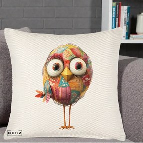 Perna Decorativa Pasare Patchwork cu Gene Lungi, 40x40 cm, Crem Reliefat, Husa Detasabila, Perna Inclusa, BEKZ®