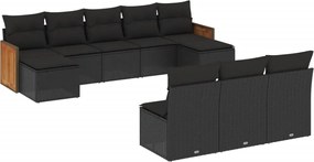 vidaXL Set canapele de grădină cu perne, 10 piese, negru, poliratan
