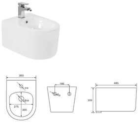 Bideu suspendat compact cu preaplin, alb, Fluminia, ROCO