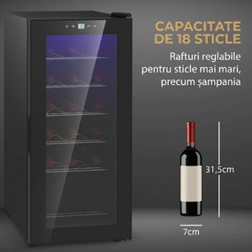 HOMCOM Frigider pentru Vinuri, Frigider de Vin cu Control al Temperaturii, Ecran Tactil Digital și Lumină LED, 18 Sticle, 34.5x45x78 cm, Negru