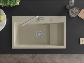 Mexen Omar chiuvetă de granit cu 1 compartiment 800 x 480 mm, bej, sifon crom - 6520801005-69
