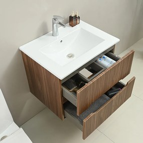 Mască de baie Trent 60 cu chiuvetă ceramică, 2 sertare, stejar apus de soare