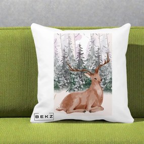 Perna Decorativa Ren in Padure Roz Moale, 40x40 cm, Alba Mata, Husa Detasabila, Perna Inclusa, BEKZ®