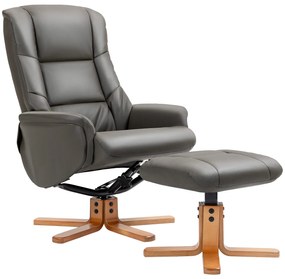 HOMCOM Fotoliu de relaxare cu otoman spătar basculant reclinabil șezut căptușit tapițerie sintetică gri | Aosom Romania