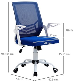 Scaun de Birou Ergonomic cu Cotiere si Suport Lombar, Fotoliu Birou Pivotant si Inaltime Reglabila din Tesatura Albastra Vinsetto | Aosom Romania