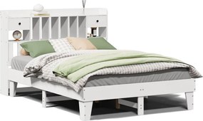 vidaXL Cadru de pat fără saltea, alb, 140x190 cm, lemn masiv de pin