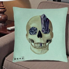 Perna Decorativa Craniu cu Cristale de Ametist, 40x40 cm, Verde Menta, Husa Detasabila, Perna Inclusa, BEKZ®