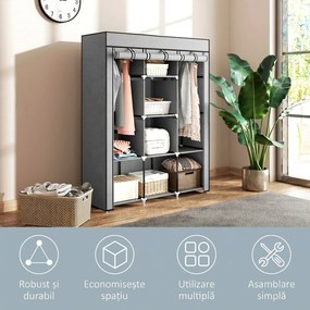 HOMCOM Dulap Economisire Spațiu cu Bază Înalțată, 8 Rafturi și 2 Bare, din Material Netesut și Oțel, Gri Deschis | Aosom Romania
