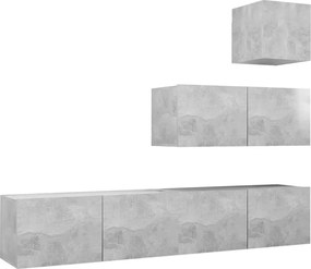 vidaXL Set de dulapuri TV, 4 piese, gri beton, lemn prelucrat