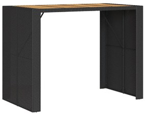 368698 vidaXL Masă bar grădină blat lemn acacia negru 145x80x110 cm poliratan